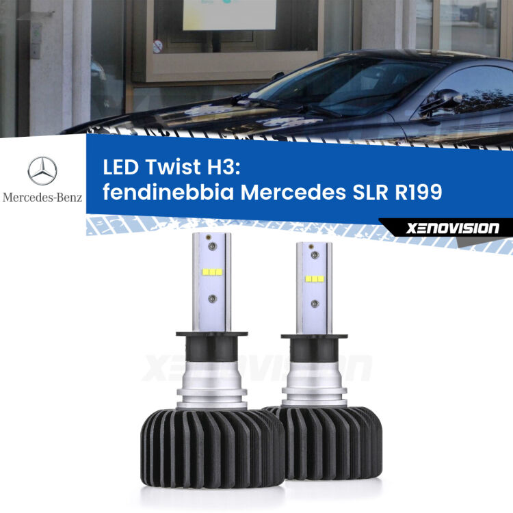 <strong>Kit fendinebbia LED</strong> H3 per <strong>Mercedes SLR</strong> R199 2004 in poi. Compatte, impermeabili, senza ventola: praticamente indistruttibili. Top Quality.