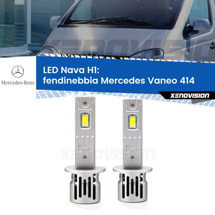 Fendinebbia LED Mercedes Vaneo 414 2002 - 2005: H1 Nava <strong>Fendinebbia LED no-spie per Mercedes Vaneo</strong> 414 2002 - 2005. Coppia lampade <strong> H1</strong> modello Nava canbus, raffreddate a ventola.