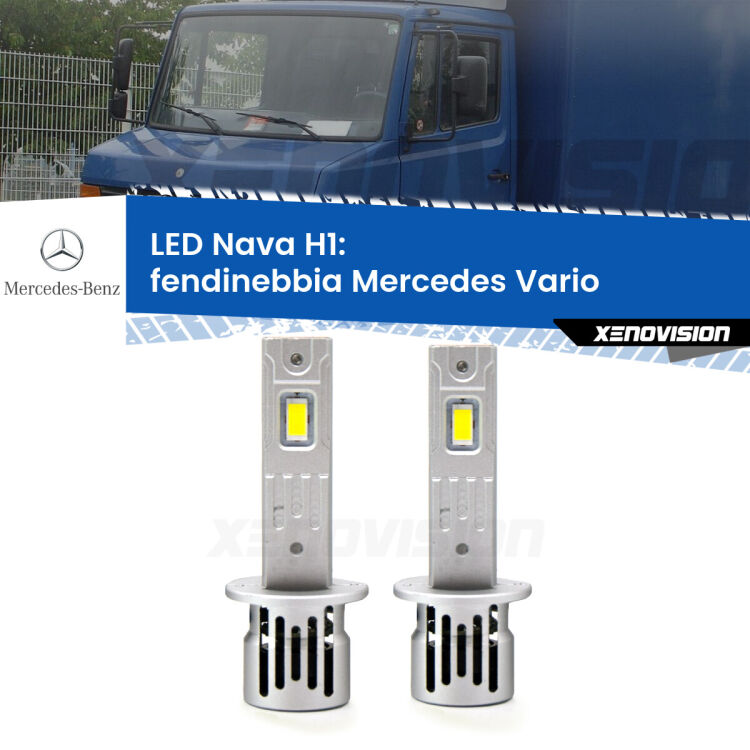 Fendinebbia LED Mercedes Vario  1996 - 2013: H1 Nava <strong>Fendinebbia LED no-spie per Mercedes Vario</strong>  1996 - 2013. Coppia lampade <strong> H1</strong> modello Nava canbus, raffreddate a ventola.