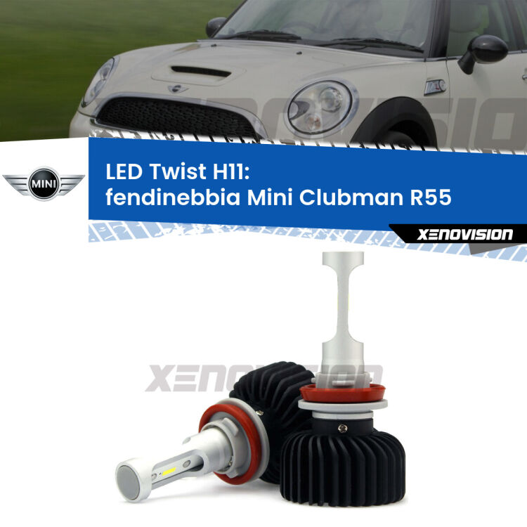 <strong>Kit fendinebbia LED</strong> H11 per <strong>Mini Clubman</strong> R55 2007 - 2015. Compatte, impermeabili, senza ventola: praticamente indistruttibili. Top Quality.