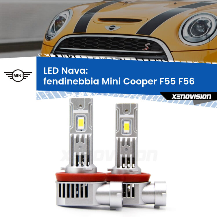 0 Fendinebbia LED Mini Cooper F55 F56 2013 - 2017: Nava 20,000Lm <strong>Fendinebbia LED no-spie per Mini Cooper</strong> F55 F56 2013 - 2017. Coppia lampade <strong>H11</strong>/H9/H8/H16(JP) modello Nava canbus, raffreddate a ventola.