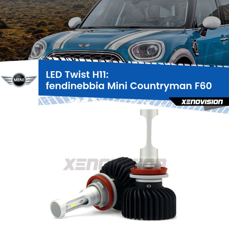 <strong>Kit fendinebbia LED</strong> H11 per <strong>Mini Countryman</strong> F60 2016 - 2019. Compatte, impermeabili, senza ventola: praticamente indistruttibili. Top Quality.