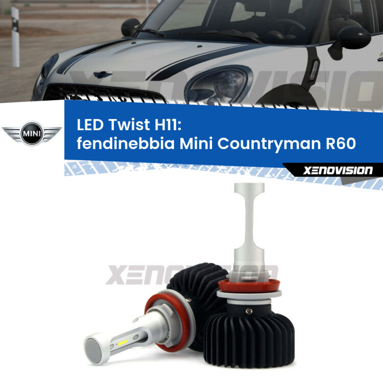<strong>Kit fendinebbia LED</strong> H11 per <strong>Mini Countryman</strong> R60 2010 - 2016. Compatte, impermeabili, senza ventola: praticamente indistruttibili. Top Quality.