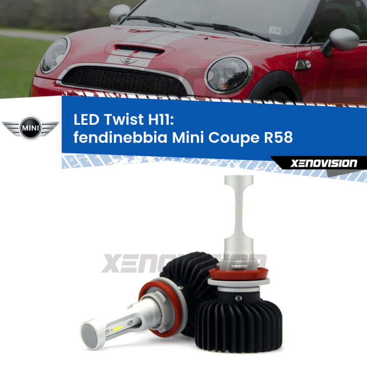 <strong>Kit fendinebbia LED</strong> H11 per <strong>Mini Coupe</strong> R58 2011 - 2015. Compatte, impermeabili, senza ventola: praticamente indistruttibili. Top Quality.
