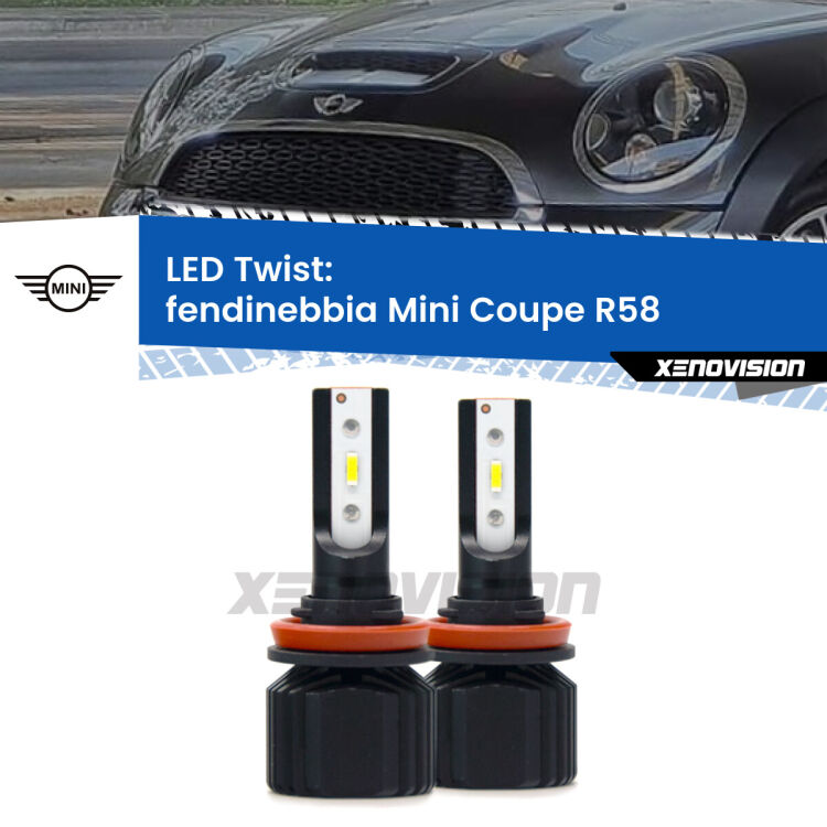 Fendinebbia LED Mini Coupe R58 2011 - 2015: Twist 11,000Lm <strong>Kit fendinebbia LED</strong> per <strong>Mini Coupe</strong> R58 2011 - 2015. Compatte, impermeabili, senza ventola: praticamente indistruttibili. Top Quality.