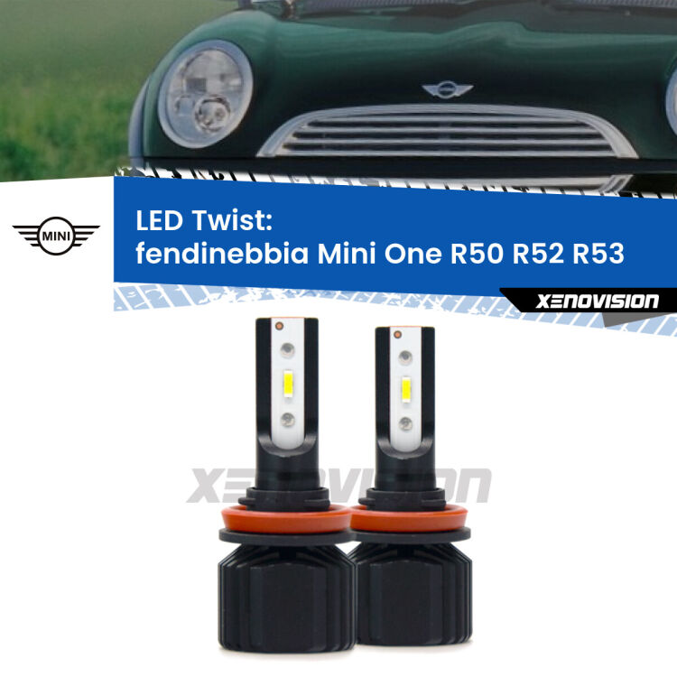 Fendinebbia LED Mini One R50 R52 R53 2004 - 2006: Twist 11,000Lm <strong>Kit fendinebbia LED</strong> per <strong>Mini One</strong> R50 R52 R53 2004 - 2006. Compatte, impermeabili, senza ventola: praticamente indistruttibili. Top Quality.
