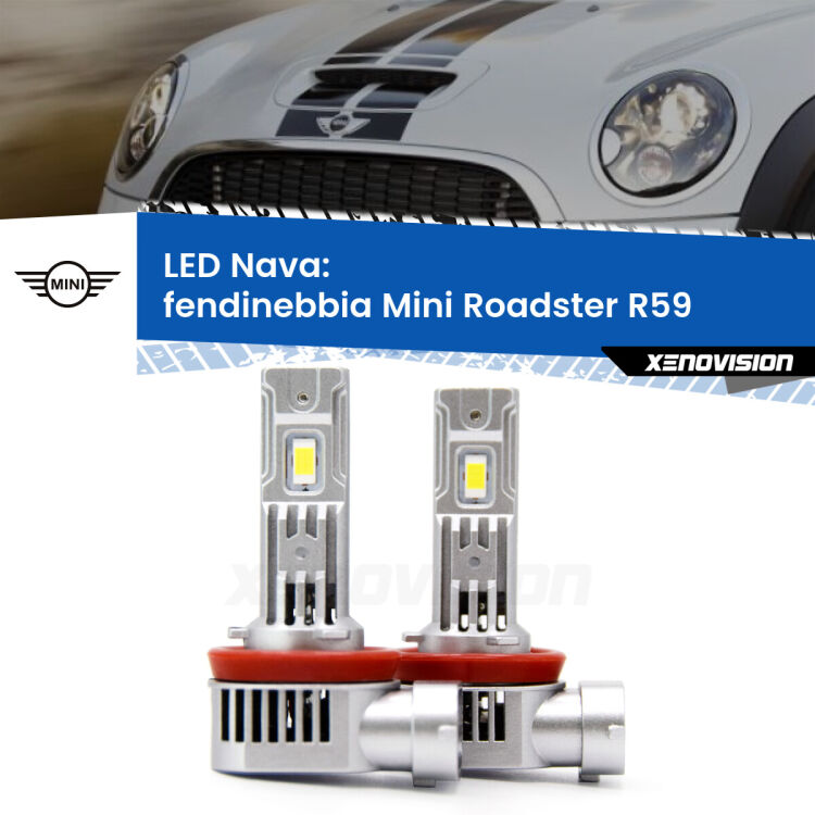 0 Fendinebbia LED Mini Roadster R59 2012 - 2015: Nava 20,000Lm <strong>Fendinebbia LED no-spie per Mini Roadster</strong> R59 2012 - 2015. Coppia lampade <strong>H11</strong>/H9/H8/H16(JP) modello Nava canbus, raffreddate a ventola.