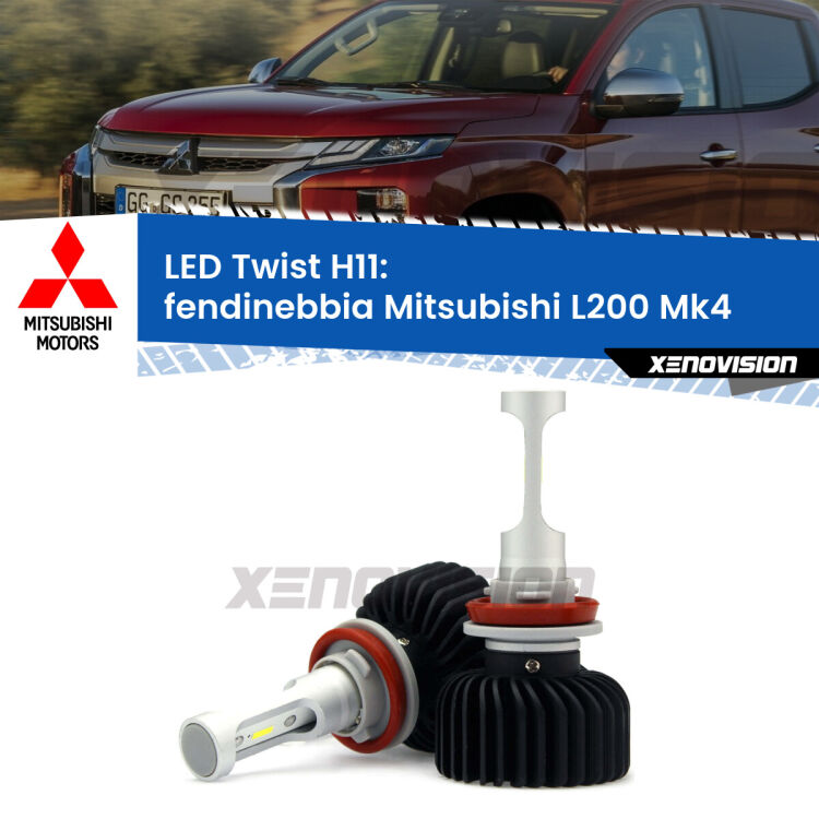 <strong>Kit fendinebbia LED</strong> H11 per <strong>Mitsubishi L200</strong> Mk4 2006 - 2014. Compatte, impermeabili, senza ventola: praticamente indistruttibili. Top Quality.