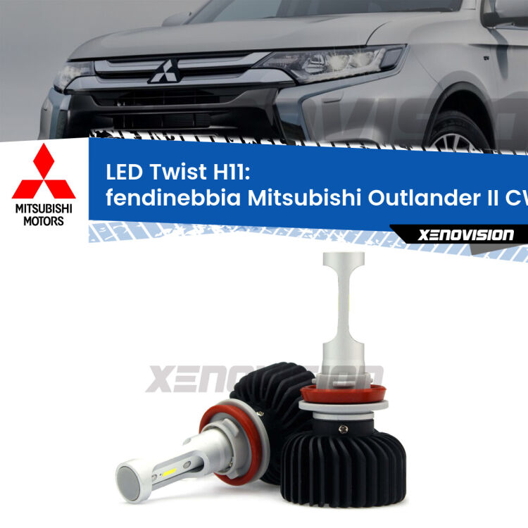 <strong>Kit fendinebbia LED</strong> H11 per <strong>Mitsubishi Outlander II</strong> CW 2006 - 2012. Compatte, impermeabili, senza ventola: praticamente indistruttibili. Top Quality.