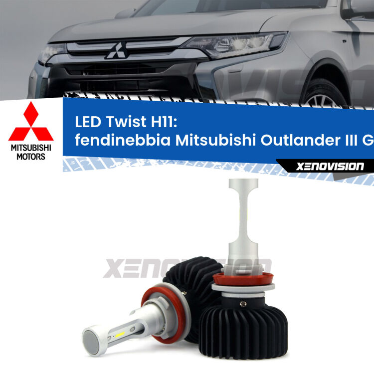 <strong>Kit fendinebbia LED</strong> H11 per <strong>Mitsubishi Outlander III</strong> GF 2012 - 2020. Compatte, impermeabili, senza ventola: praticamente indistruttibili. Top Quality.