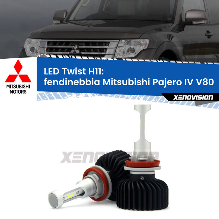 <strong>Kit fendinebbia LED</strong> H11 per <strong>Mitsubishi Pajero IV</strong> V80 2007 - 2021. Compatte, impermeabili, senza ventola: praticamente indistruttibili. Top Quality.