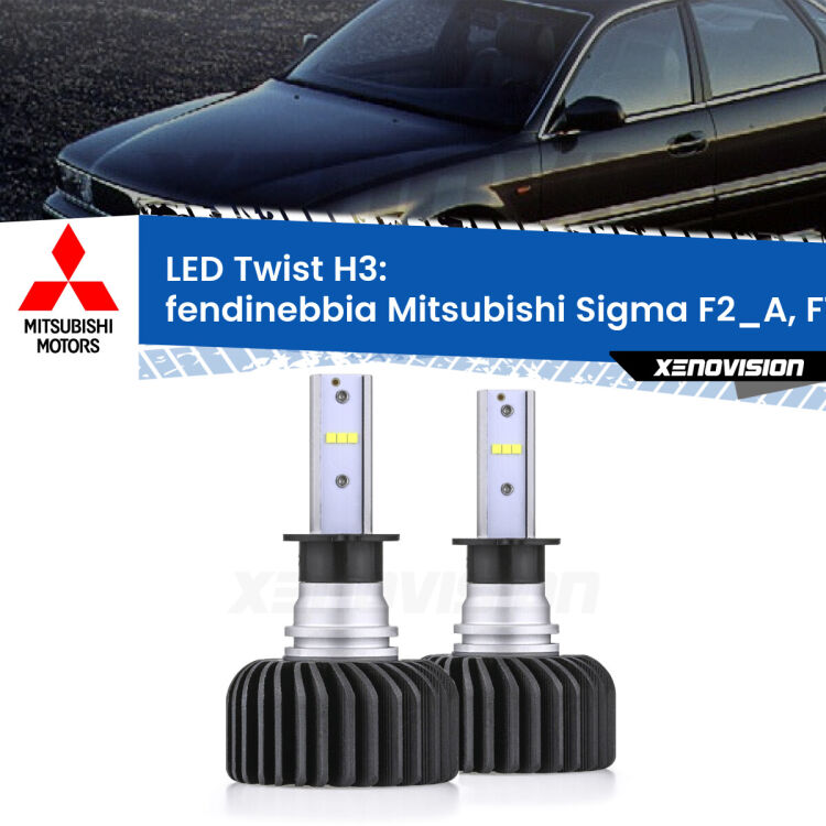 <strong>Kit fendinebbia LED</strong> H3 per <strong>Mitsubishi Sigma</strong> F2_A, F1_A 1990 - 1996. Compatte, impermeabili, senza ventola: praticamente indistruttibili. Top Quality.