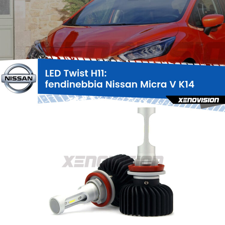 <strong>Kit fendinebbia LED</strong> H11 per <strong>Nissan Micra V</strong> K14 2016 in poi. Compatte, impermeabili, senza ventola: praticamente indistruttibili. Top Quality.