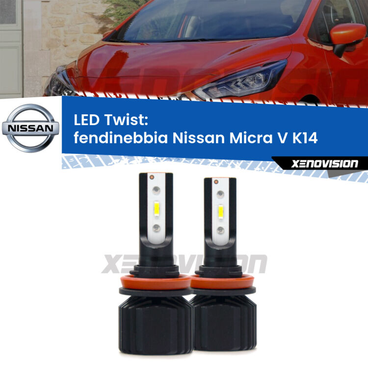 Fendinebbia LED Nissan Micra V K14 2016 in poi: Twist 11,000Lm <strong>Kit fendinebbia LED</strong> per <strong>Nissan Micra V</strong> K14 2016 in poi. Compatte, impermeabili, senza ventola: praticamente indistruttibili. Top Quality.