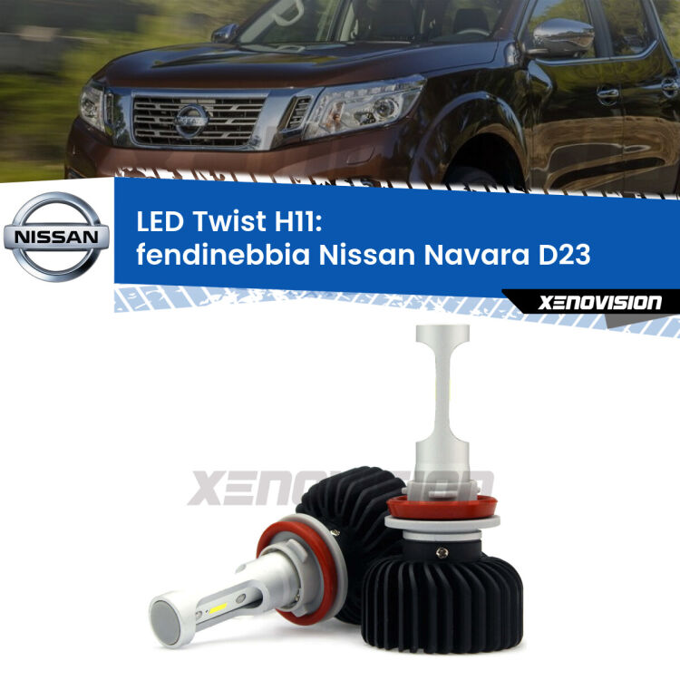 <strong>Kit fendinebbia LED</strong> H11 per <strong>Nissan Navara</strong> D23 2014 in poi. Compatte, impermeabili, senza ventola: praticamente indistruttibili. Top Quality.