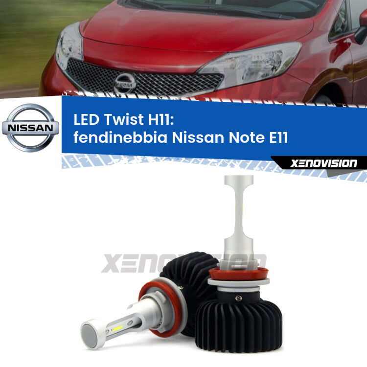 <strong>Kit fendinebbia LED</strong> H11 per <strong>Nissan Note</strong> E11 2006 - 2013. Compatte, impermeabili, senza ventola: praticamente indistruttibili. Top Quality.
