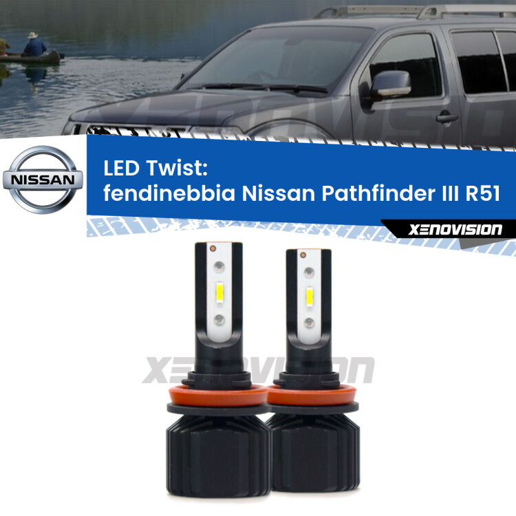 Fendinebbia LED Nissan Pathfinder III R51 2005 - 2011: Twist 11,000Lm <strong>Kit fendinebbia LED</strong> per <strong>Nissan Pathfinder III</strong> R51 2005 - 2011. Compatte, impermeabili, senza ventola: praticamente indistruttibili. Top Quality.