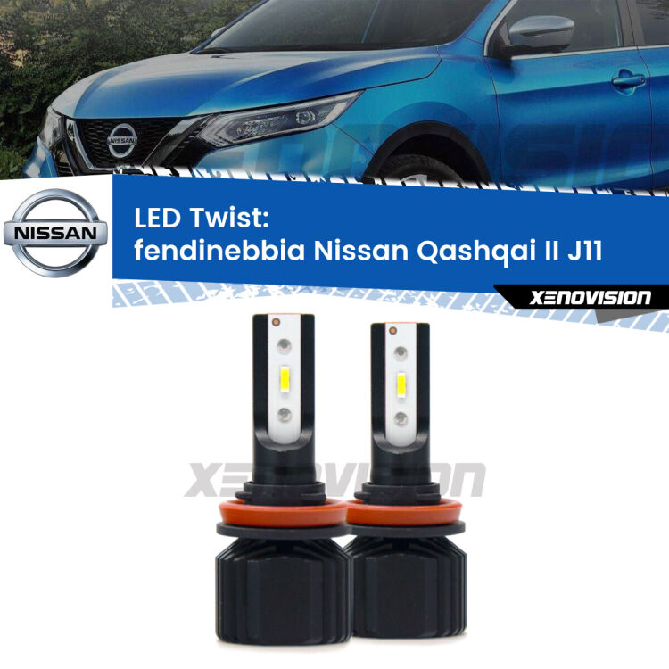 Fendinebbia LED Nissan Qashqai II J11 2014 in poi: Twist 11,000Lm <strong>Kit fendinebbia LED</strong> per <strong>Nissan Qashqai II</strong> J11 2014 in poi. Compatte, impermeabili, senza ventola: praticamente indistruttibili. Top Quality.