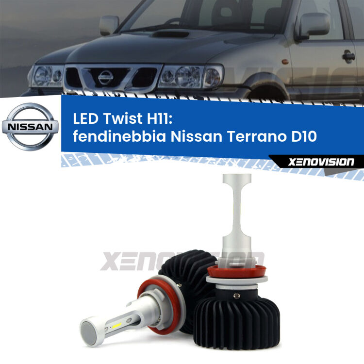 <strong>Kit fendinebbia LED</strong> H11 per <strong>Nissan Terrano</strong> D10 2013 in poi. Compatte, impermeabili, senza ventola: praticamente indistruttibili. Top Quality.