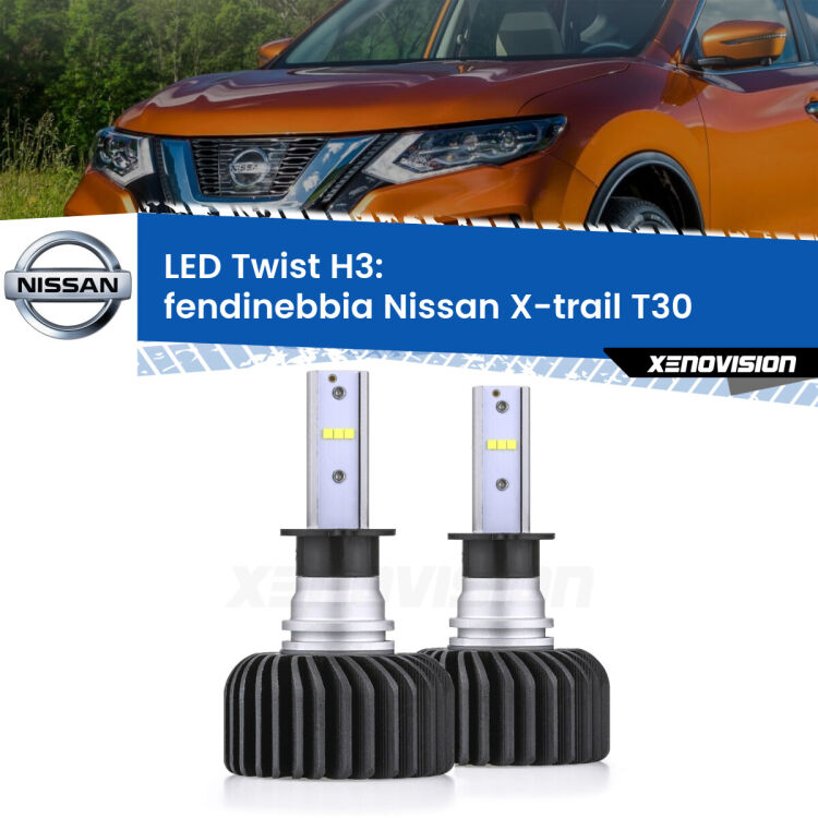<strong>Kit fendinebbia LED</strong> H3 per <strong>Nissan X-trail</strong> T30 2001 - 2003. Compatte, impermeabili, senza ventola: praticamente indistruttibili. Top Quality.