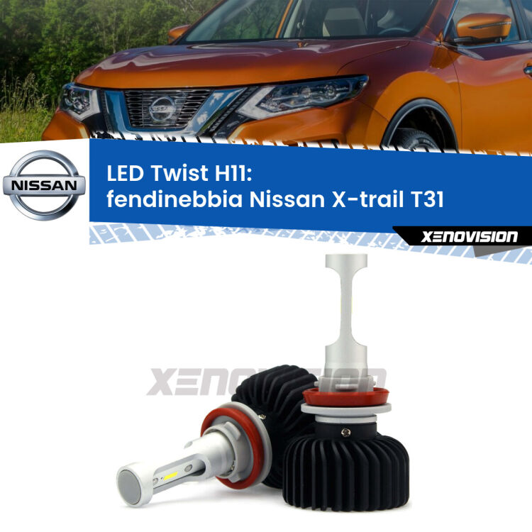 <strong>Kit fendinebbia LED</strong> H11 per <strong>Nissan X-trail</strong> T31 2007 - 2014. Compatte, impermeabili, senza ventola: praticamente indistruttibili. Top Quality.