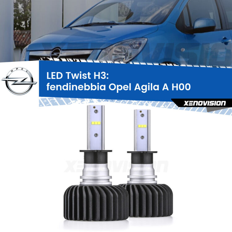 <strong>Kit fendinebbia LED</strong> H3 per <strong>Opel Agila A</strong> H00 2000 - 2007. Compatte, impermeabili, senza ventola: praticamente indistruttibili. Top Quality.