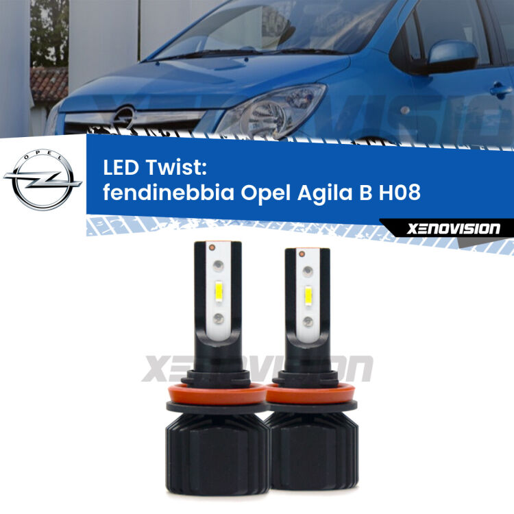 Fendinebbia LED Opel Agila B H08 2008 - 2014: Twist 11,000Lm <strong>Kit fendinebbia LED</strong> per <strong>Opel Agila B</strong> H08 2008 - 2014. Compatte, impermeabili, senza ventola: praticamente indistruttibili. Top Quality.