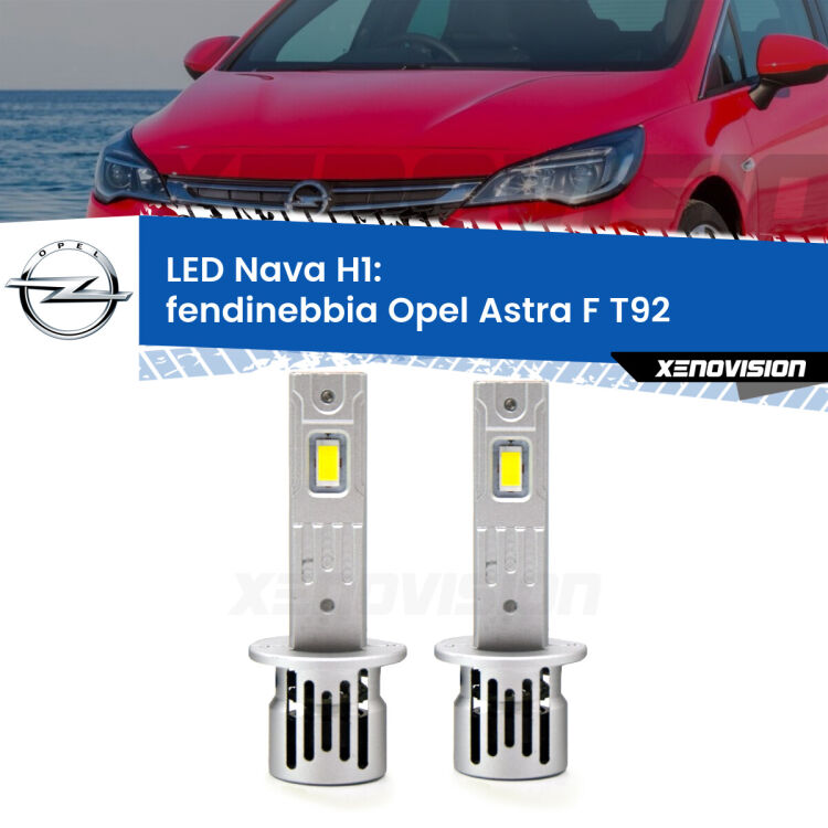 Fendinebbia LED Opel Astra F T92 1991 - 1998: H1 Nava <strong>Fendinebbia LED no-spie per Opel Astra F</strong> T92 1991 - 1998. Coppia lampade <strong> H1</strong> modello Nava canbus, raffreddate a ventola.