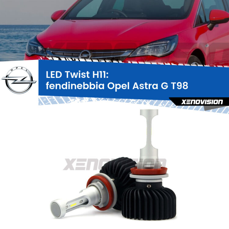 <strong>Kit fendinebbia LED</strong> H11 per <strong>Opel Astra G</strong> T98 2001 - 2003. Compatte, impermeabili, senza ventola: praticamente indistruttibili. Top Quality.