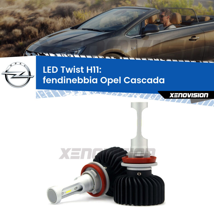 <strong>Kit fendinebbia LED</strong> H11 per <strong>Opel Cascada</strong>  2013 - 2019. Compatte, impermeabili, senza ventola: praticamente indistruttibili. Top Quality.