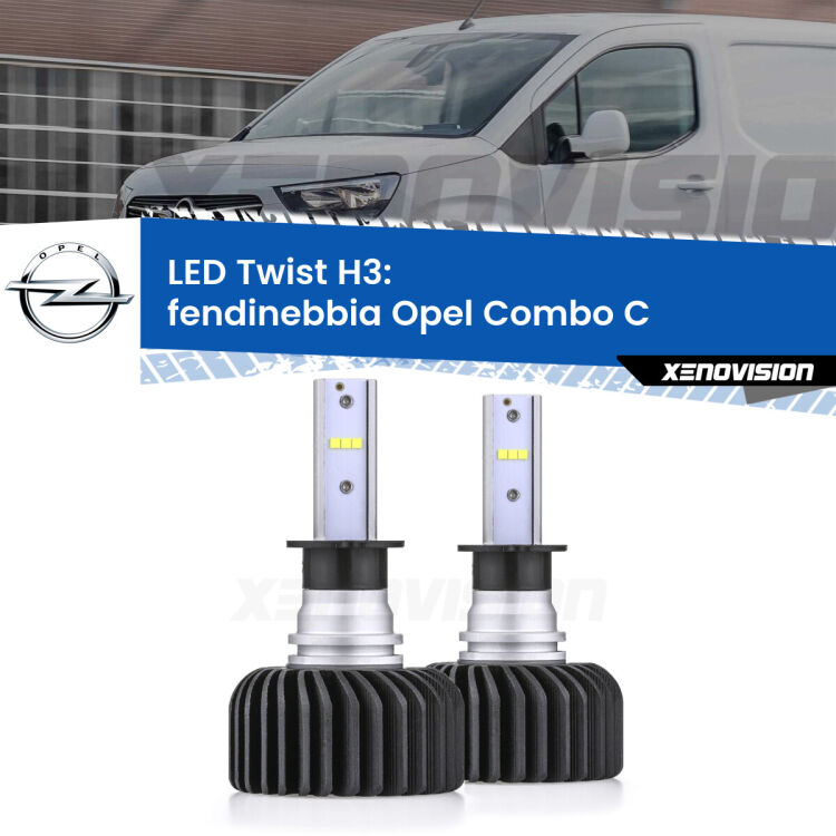 <strong>Kit fendinebbia LED</strong> H3 per <strong>Opel Combo C</strong>  2001 - 2011. Compatte, impermeabili, senza ventola: praticamente indistruttibili. Top Quality.