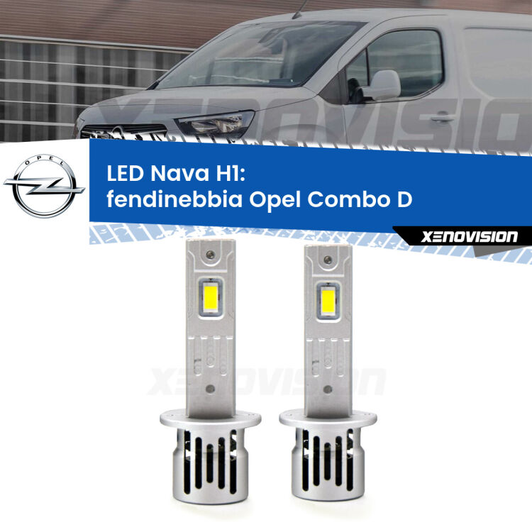 Fendinebbia LED Opel Combo D  2012 - 2018: H1 Nava <strong>Fendinebbia LED no-spie per Opel Combo D</strong>  2012 - 2018. Coppia lampade <strong> H1</strong> modello Nava canbus, raffreddate a ventola.