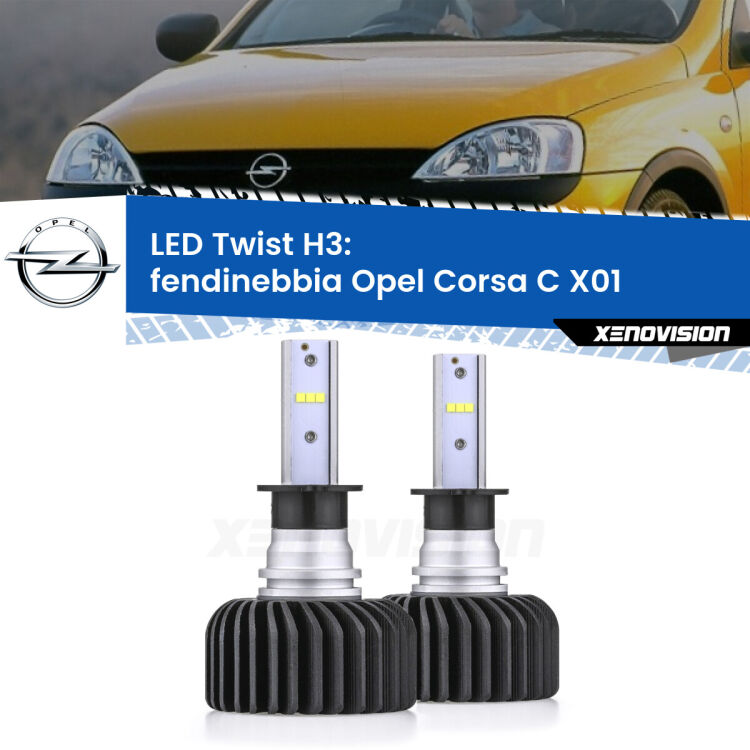 <strong>Kit fendinebbia LED</strong> H3 per <strong>Opel Corsa C</strong> X01 2000 - 2006. Compatte, impermeabili, senza ventola: praticamente indistruttibili. Top Quality.