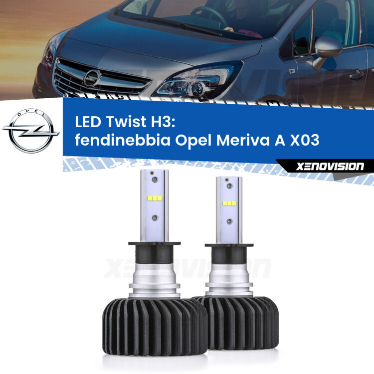 <strong>Kit fendinebbia LED</strong> H3 per <strong>Opel Meriva A</strong> X03 2003 - 2010. Compatte, impermeabili, senza ventola: praticamente indistruttibili. Top Quality.