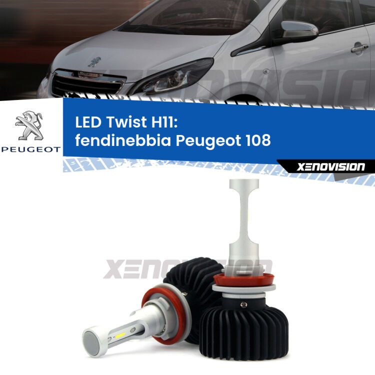 <strong>Kit fendinebbia LED</strong> H11 per <strong>Peugeot 108</strong>  Versione 1. Compatte, impermeabili, senza ventola: praticamente indistruttibili. Top Quality.