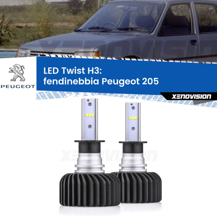<strong>Kit fendinebbia LED</strong> H3 per <strong>Peugeot 205</strong>  1983 - 1999. Compatte, impermeabili, senza ventola: praticamente indistruttibili. Top Quality.