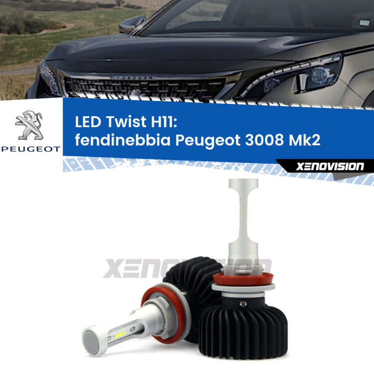 <strong>Kit fendinebbia LED</strong> H11 per <strong>Peugeot 3008</strong> Mk2 2016 in poi. Compatte, impermeabili, senza ventola: praticamente indistruttibili. Top Quality.