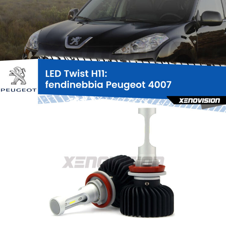 <strong>Kit fendinebbia LED</strong> H11 per <strong>Peugeot 4007</strong>  2007 - 2012. Compatte, impermeabili, senza ventola: praticamente indistruttibili. Top Quality.