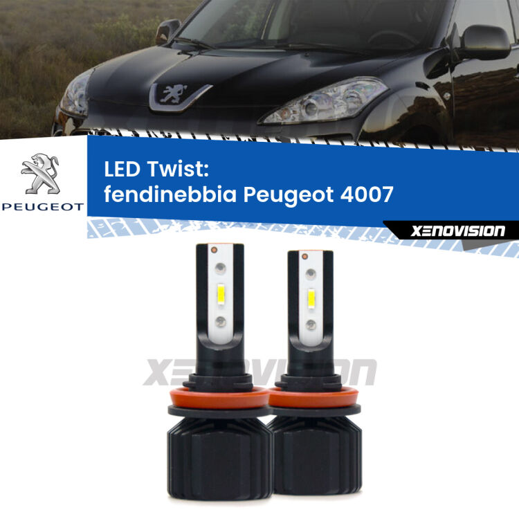Fendinebbia LED Peugeot 4007 2007 - 2012: Twist 11,000Lm <strong>Kit fendinebbia LED</strong> per <strong>Peugeot 4007</strong> 2007 - 2012. Compatte, impermeabili, senza ventola: praticamente indistruttibili. Top Quality.