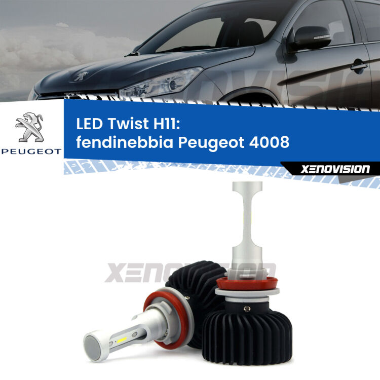 <strong>Kit fendinebbia LED</strong> H11 per <strong>Peugeot 4008</strong>  2012 in poi. Compatte, impermeabili, senza ventola: praticamente indistruttibili. Top Quality.