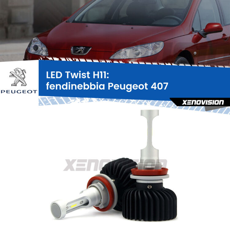 <strong>Kit fendinebbia LED</strong> H11 per <strong>Peugeot 407</strong>  2004 - 2011. Compatte, impermeabili, senza ventola: praticamente indistruttibili. Top Quality.