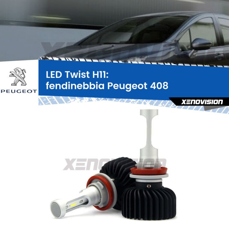 <strong>Kit fendinebbia LED</strong> H11 per <strong>Peugeot 408</strong>  2010 in poi. Compatte, impermeabili, senza ventola: praticamente indistruttibili. Top Quality.
