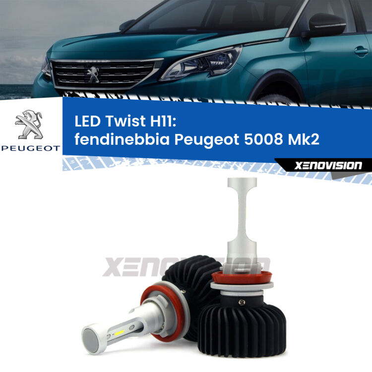 <strong>Kit fendinebbia LED</strong> H11 per <strong>Peugeot 5008</strong> Mk2 2017 in poi. Compatte, impermeabili, senza ventola: praticamente indistruttibili. Top Quality.