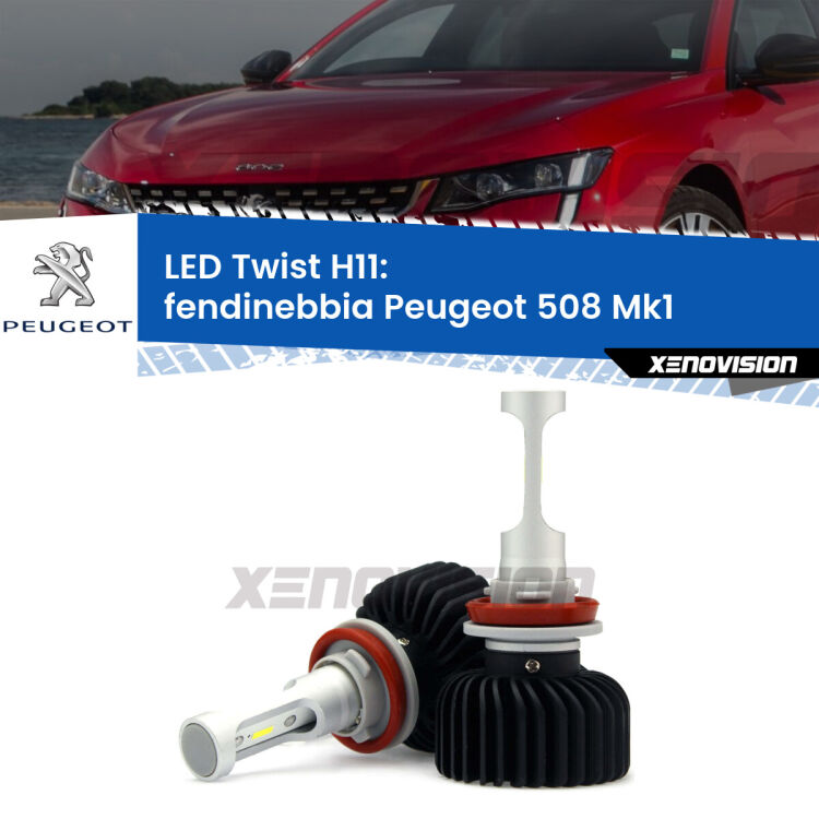 <strong>Kit fendinebbia LED</strong> H11 per <strong>Peugeot 508</strong> Mk1 2010 - 2014. Compatte, impermeabili, senza ventola: praticamente indistruttibili. Top Quality.