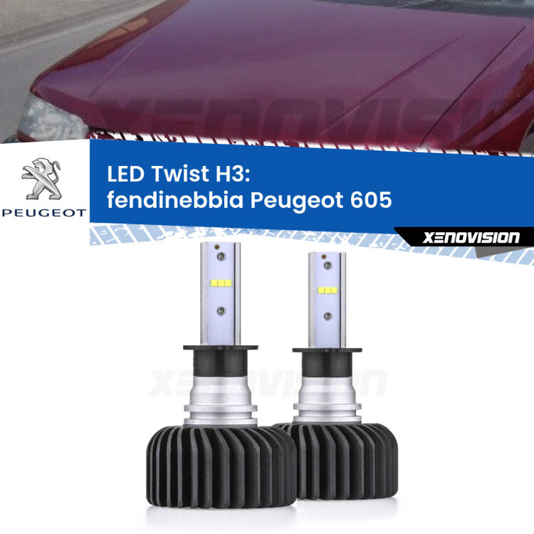 <strong>Kit fendinebbia LED</strong> H3 per <strong>Peugeot 605</strong>  1989 - 1994. Compatte, impermeabili, senza ventola: praticamente indistruttibili. Top Quality.