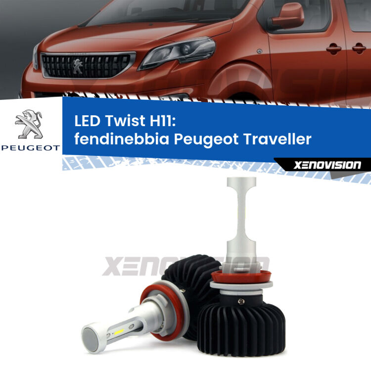 <strong>Kit fendinebbia LED</strong> H11 per <strong>Peugeot Traveller</strong>  2016 in poi. Compatte, impermeabili, senza ventola: praticamente indistruttibili. Top Quality.