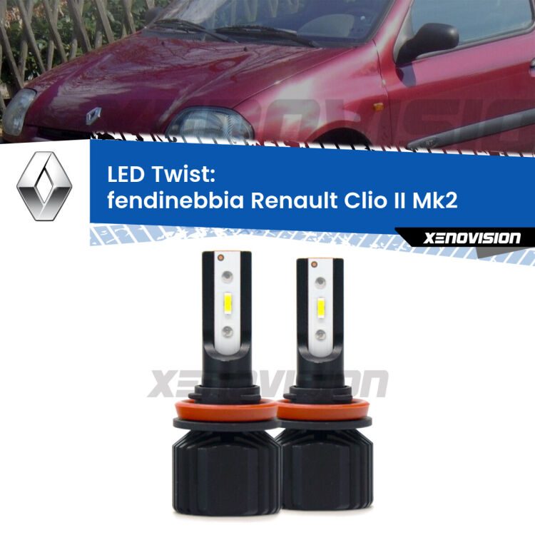 Fendinebbia LED Renault Clio II Mk2 2001 - 2004: Twist 11,000Lm <strong>Kit fendinebbia LED</strong> per <strong>Renault Clio II</strong> Mk2 2001 - 2004. Compatte, impermeabili, senza ventola: praticamente indistruttibili. Top Quality.