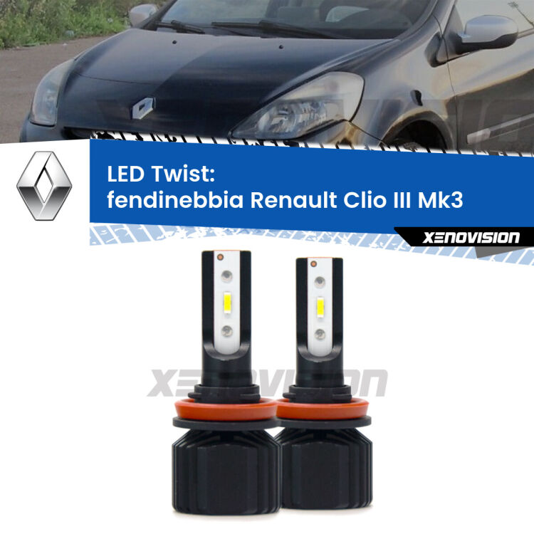 Fendinebbia LED Renault Clio III 2005 - 2011: Twist 11,000Lm <strong>Kit fendinebbia LED</strong> per <strong>Renault Clio III</strong> 2005 - 2011. Compatte, impermeabili, senza ventola: praticamente indistruttibili. Top Quality.