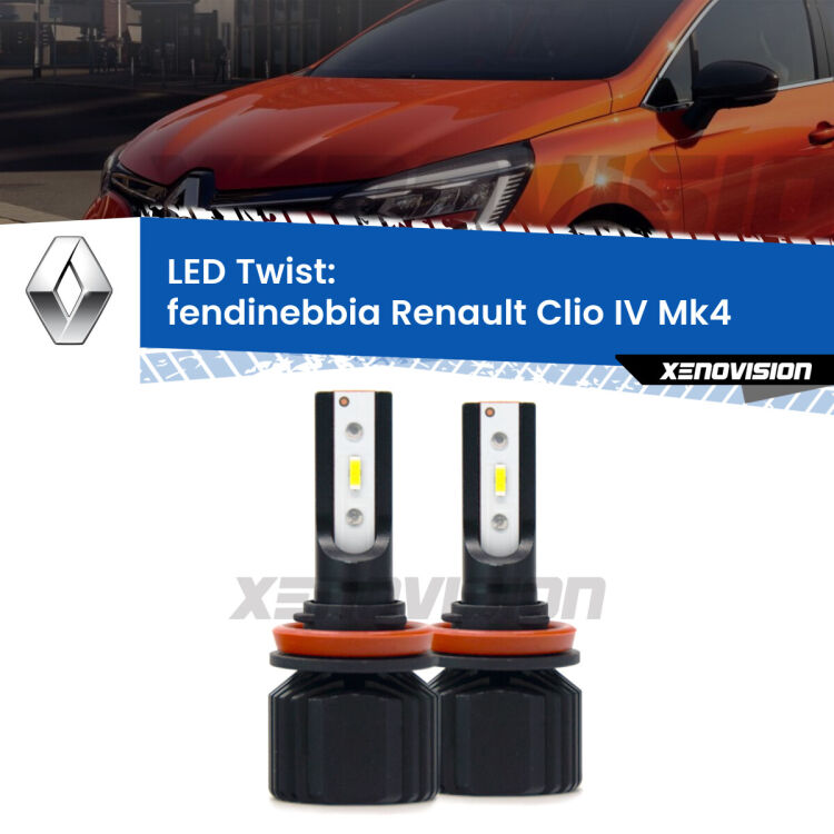 Fendinebbia LED Renault Clio IV 2012 - 2018: Twist 11,000Lm <strong>Kit fendinebbia LED</strong> per <strong>Renault Clio IV</strong> 2012 - 2018. Compatte, impermeabili, senza ventola: praticamente indistruttibili. Top Quality.