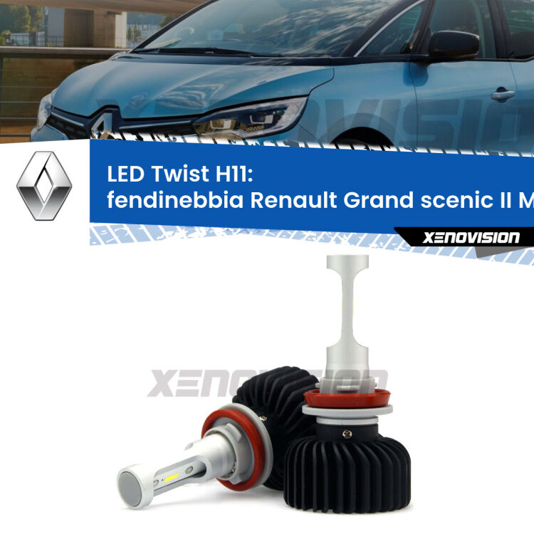 <strong>Kit fendinebbia LED</strong> H11 per <strong>Renault Grand scenic II</strong> Mk2 2004 - 2009. Compatte, impermeabili, senza ventola: praticamente indistruttibili. Top Quality.